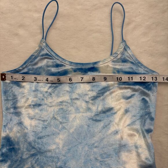 Derek Heart Tie-Dye Spaghetti Strap Maxi Dress Blue & White Side Slit Size S - Picture 8 of 9